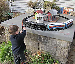 The Lionel Polar Express was a bigger hit than I expected, probably because of the remote control.  Click for bigger photo.