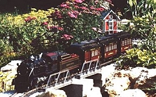 To get a believable early 20th century PRR train, I used a Lionel locomotive with AristoCraft tender and coaches. Click for slightly bigger photo.