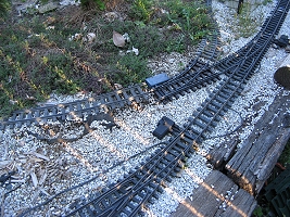 This photo, taken in April, 2008, shows trackage disconnecting because of height variances, as well as other problems. Click for bigger photo.