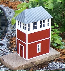 The Colorado Models tower in a temporary spot on my garden railroad.  Click for bigger photo.
