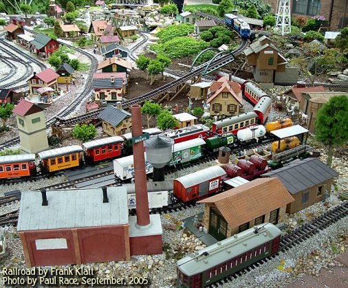 Frank Klatt's Euro-themed garden railroad used narrow gauge trains that were mostly built by LGB.  Click for bigger photo.